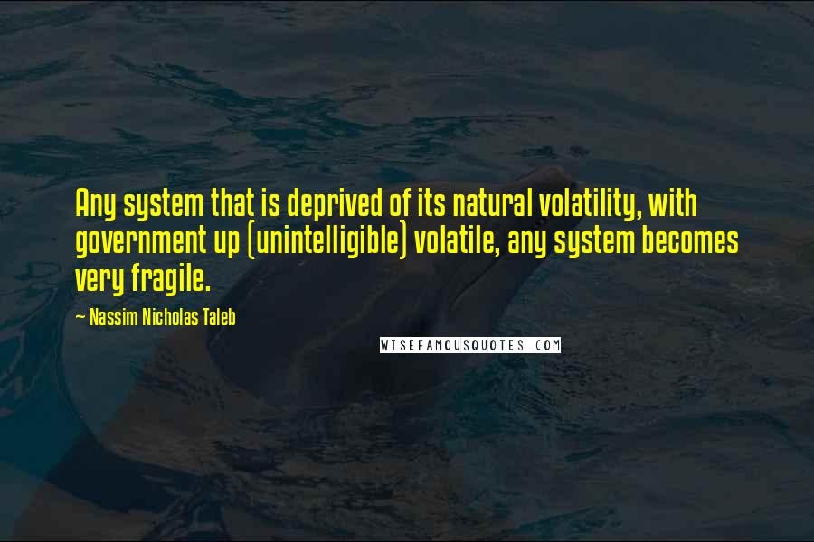 Nassim Nicholas Taleb Quotes: Any system that is deprived of its natural volatility, with government up (unintelligible) volatile, any system becomes very fragile.