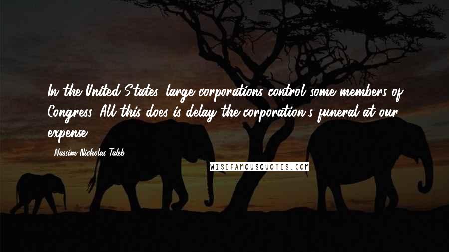 Nassim Nicholas Taleb Quotes: In the United States, large corporations control some members of Congress. All this does is delay the corporation's funeral at our expense.