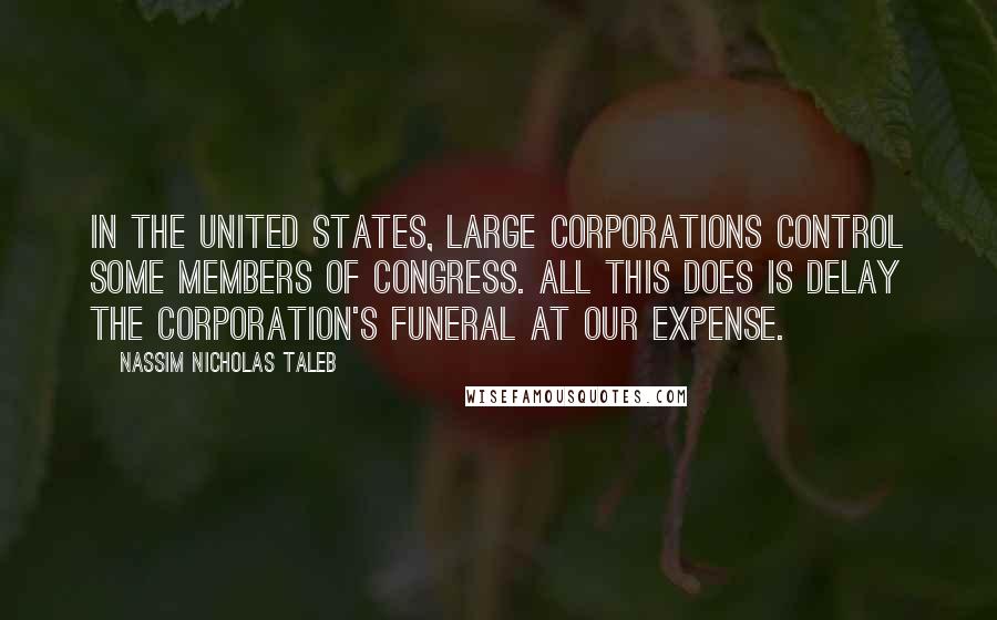 Nassim Nicholas Taleb Quotes: In the United States, large corporations control some members of Congress. All this does is delay the corporation's funeral at our expense.