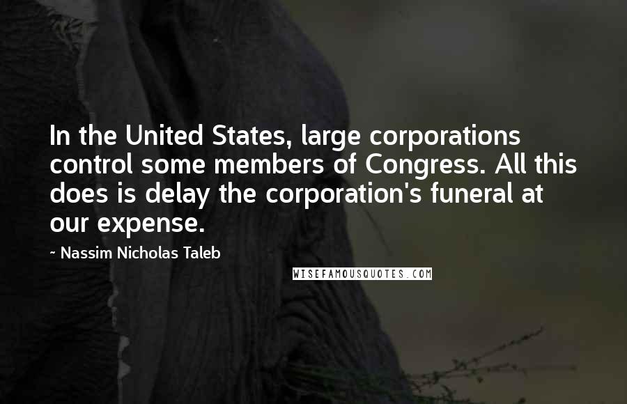 Nassim Nicholas Taleb Quotes: In the United States, large corporations control some members of Congress. All this does is delay the corporation's funeral at our expense.