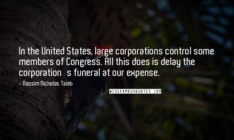 Nassim Nicholas Taleb Quotes: In the United States, large corporations control some members of Congress. All this does is delay the corporation's funeral at our expense.