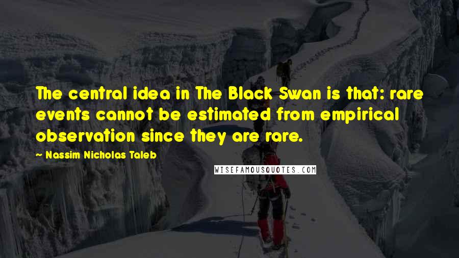 Nassim Nicholas Taleb Quotes: The central idea in The Black Swan is that: rare events cannot be estimated from empirical observation since they are rare.