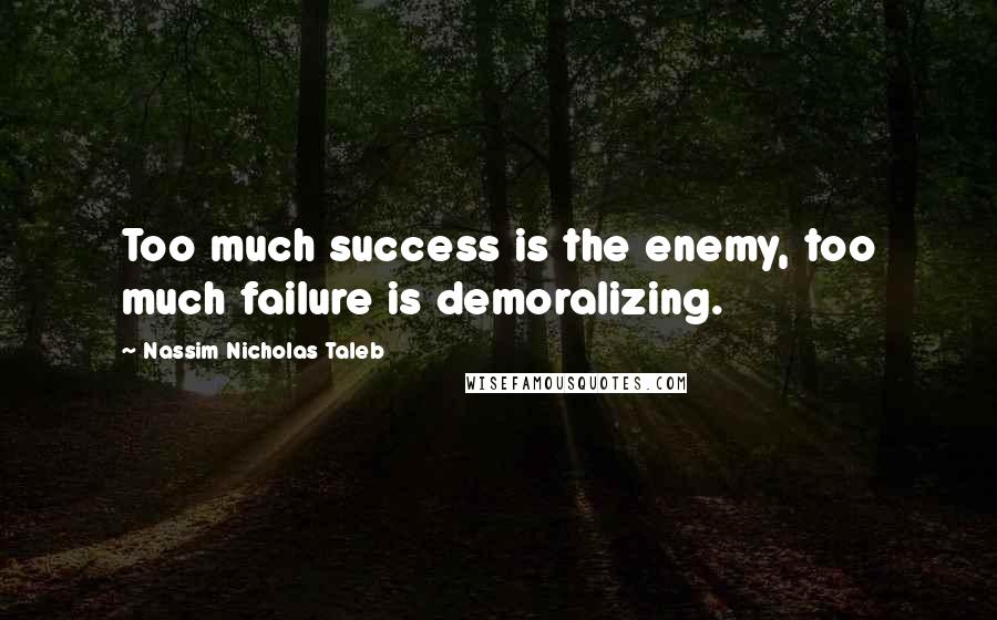 Nassim Nicholas Taleb Quotes: Too much success is the enemy, too much failure is demoralizing.