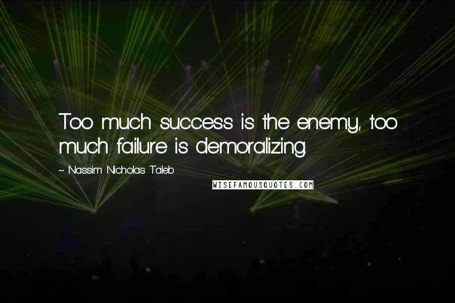 Nassim Nicholas Taleb Quotes: Too much success is the enemy, too much failure is demoralizing.