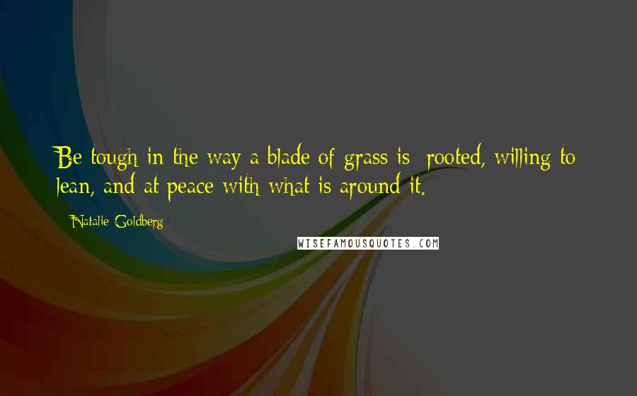 Natalie Goldberg Quotes: Be tough in the way a blade of grass is: rooted, willing to lean, and at peace with what is around it.