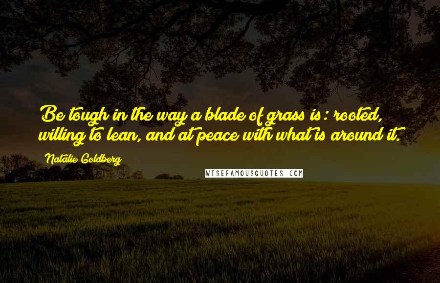 Natalie Goldberg Quotes: Be tough in the way a blade of grass is: rooted, willing to lean, and at peace with what is around it.