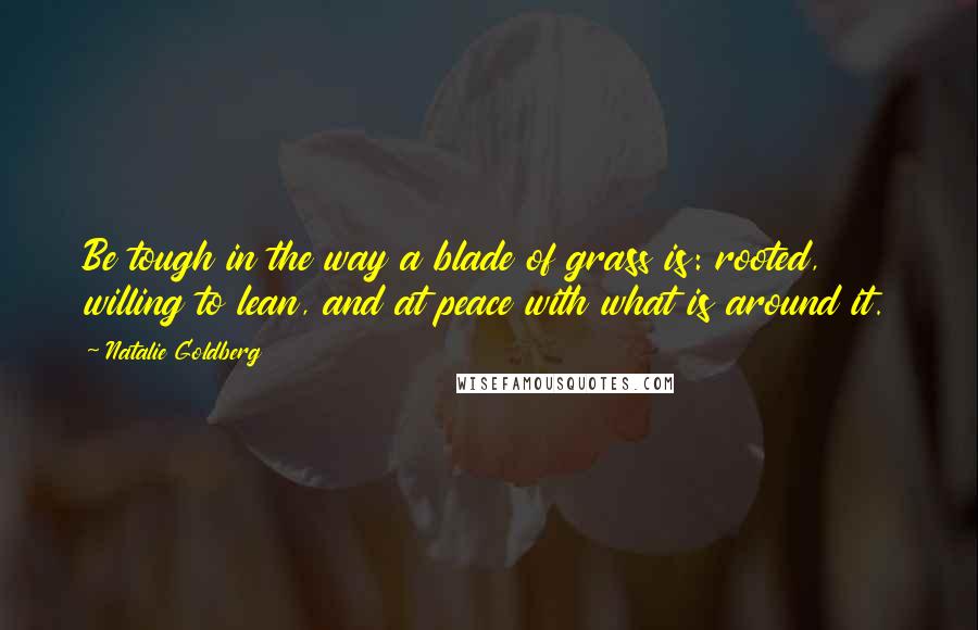 Natalie Goldberg Quotes: Be tough in the way a blade of grass is: rooted, willing to lean, and at peace with what is around it.