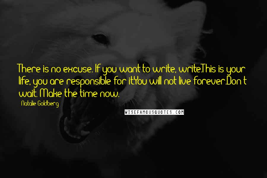 Natalie Goldberg Quotes: There is no excuse. If you want to write, write.This is your life, you are responsible for it.You will not live forever.Don't wait. Make the time now.