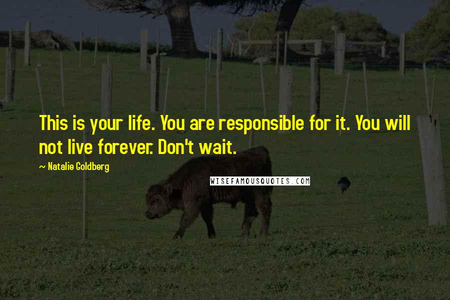 Natalie Goldberg Quotes: This is your life. You are responsible for it. You will not live forever. Don't wait.