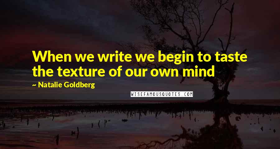Natalie Goldberg Quotes: When we write we begin to taste the texture of our own mind