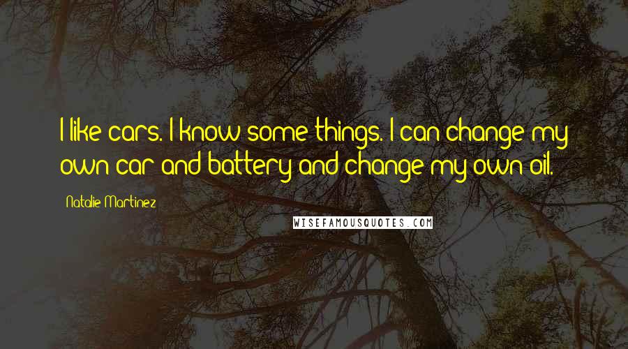 Natalie Martinez Quotes: I like cars. I know some things. I can change my own car and battery and change my own oil.