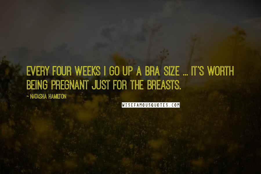 Natasha Hamilton Quotes: Every four weeks I go up a bra size ... it's worth being pregnant just for the breasts.