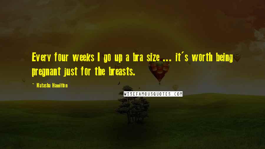Natasha Hamilton Quotes: Every four weeks I go up a bra size ... it's worth being pregnant just for the breasts.