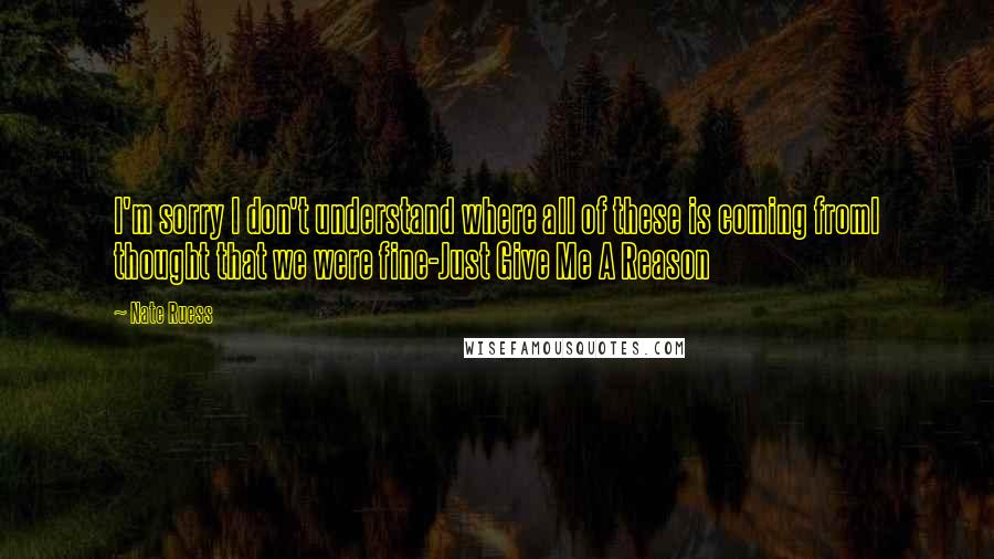 Nate Ruess Quotes: I'm sorry I don't understand where all of these is coming fromI thought that we were fine-Just Give Me A Reason