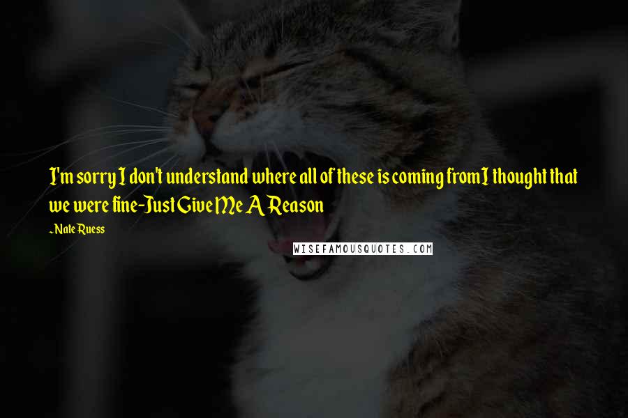 Nate Ruess Quotes: I'm sorry I don't understand where all of these is coming fromI thought that we were fine-Just Give Me A Reason
