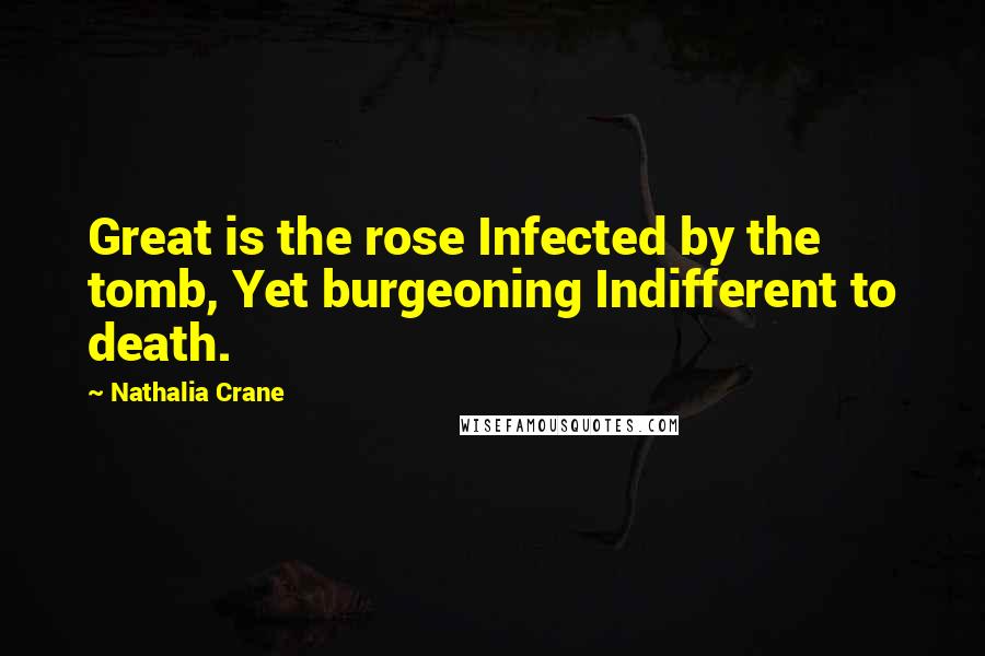 Nathalia Crane Quotes: Great is the rose Infected by the tomb, Yet burgeoning Indifferent to death.