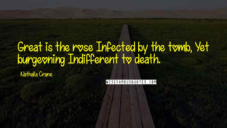 Nathalia Crane Quotes: Great is the rose Infected by the tomb, Yet burgeoning Indifferent to death.
