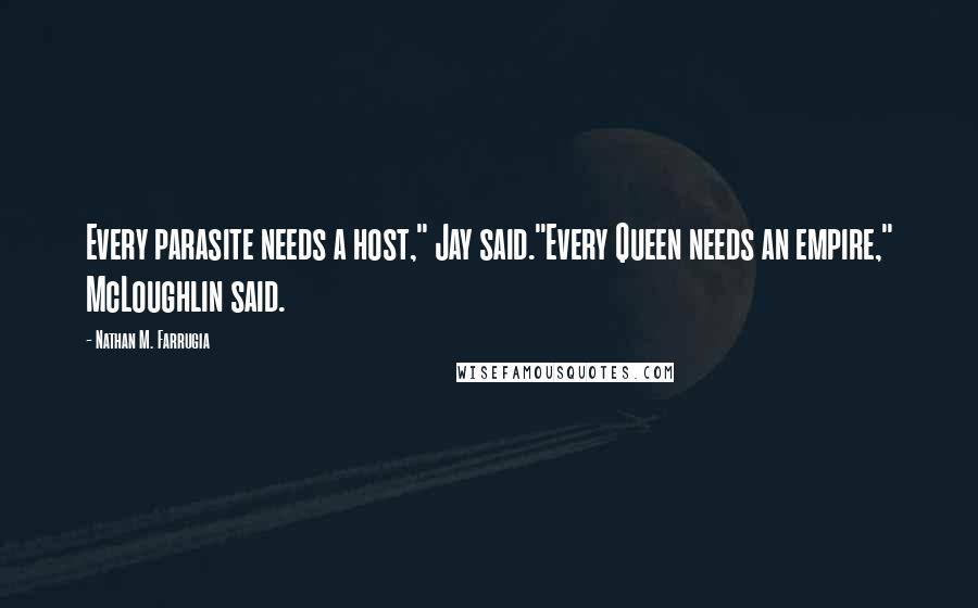 Nathan M. Farrugia Quotes: Every parasite needs a host," Jay said."Every Queen needs an empire," McLoughlin said.