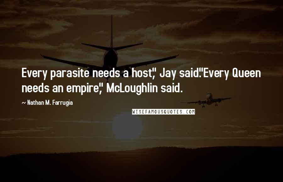 Nathan M. Farrugia Quotes: Every parasite needs a host," Jay said."Every Queen needs an empire," McLoughlin said.