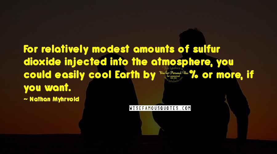 Nathan Myhrvold Quotes: For relatively modest amounts of sulfur dioxide injected into the atmosphere, you could easily cool Earth by 1% or more, if you want.