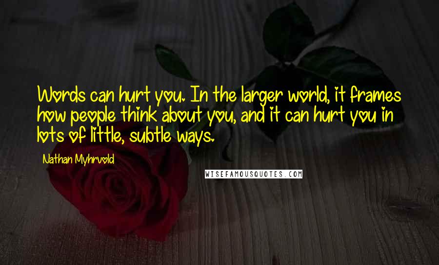 Nathan Myhrvold Quotes: Words can hurt you. In the larger world, it frames how people think about you, and it can hurt you in lots of little, subtle ways.