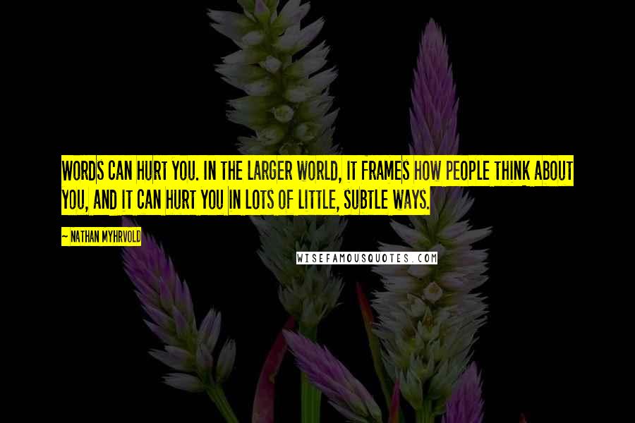 Nathan Myhrvold Quotes: Words can hurt you. In the larger world, it frames how people think about you, and it can hurt you in lots of little, subtle ways.