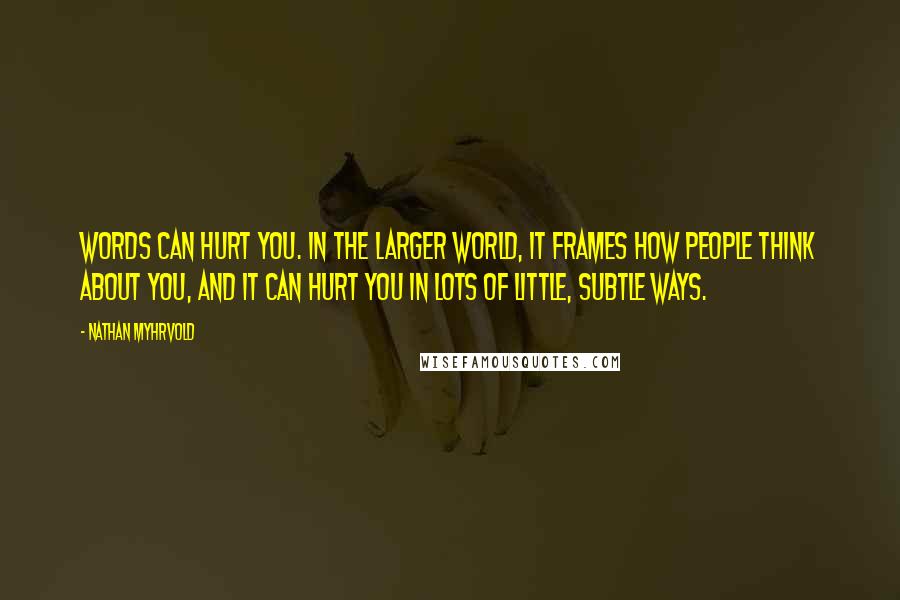 Nathan Myhrvold Quotes: Words can hurt you. In the larger world, it frames how people think about you, and it can hurt you in lots of little, subtle ways.