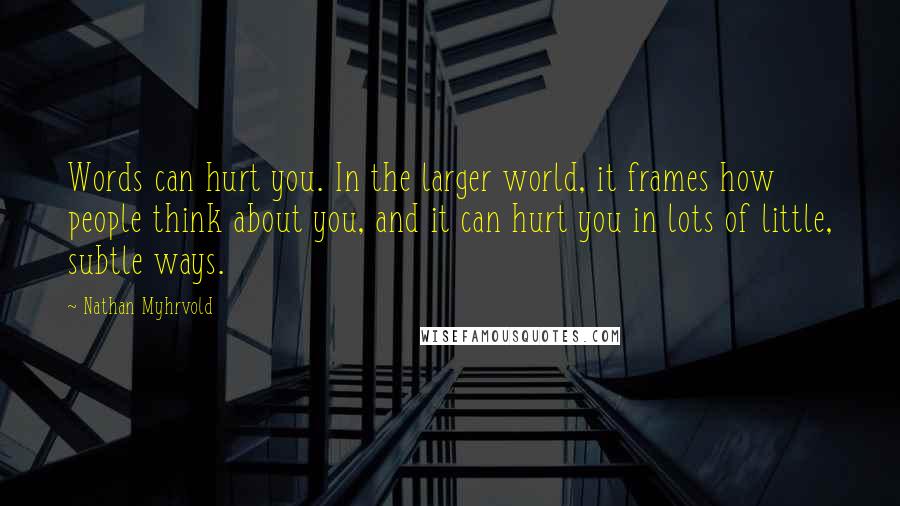 Nathan Myhrvold Quotes: Words can hurt you. In the larger world, it frames how people think about you, and it can hurt you in lots of little, subtle ways.