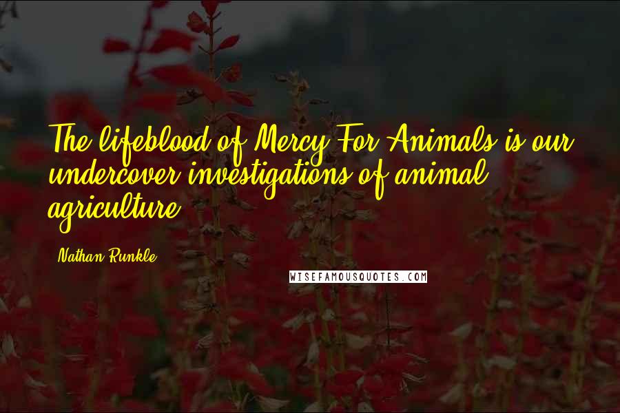 Nathan Runkle Quotes: The lifeblood of Mercy For Animals is our undercover investigations of animal agriculture.