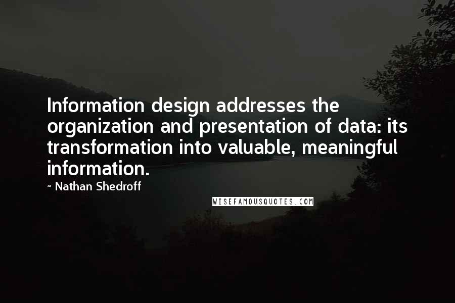 Nathan Shedroff Quotes: Information design addresses the organization and presentation of data: its transformation into valuable, meaningful information.