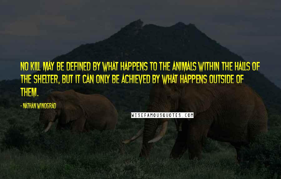 Nathan Winograd Quotes: No Kill may be defined by what happens to the animals within the halls of the shelter, but it can only be achieved by what happens outside of them.