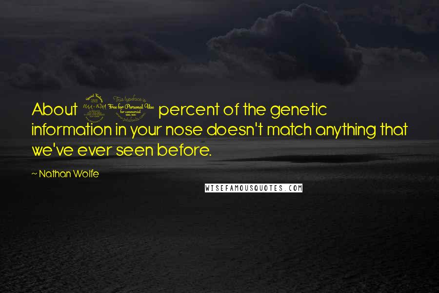 Nathan Wolfe Quotes: About 20 percent of the genetic information in your nose doesn't match anything that we've ever seen before.