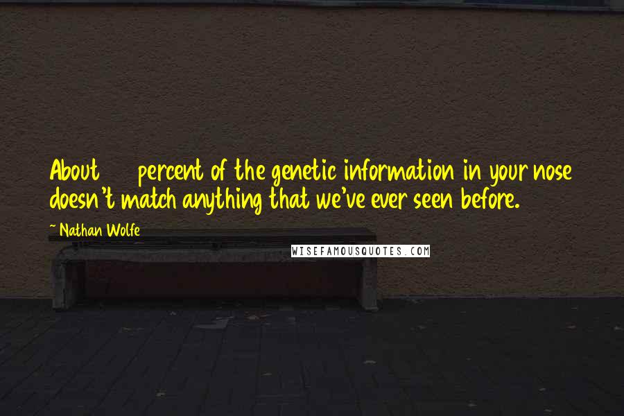 Nathan Wolfe Quotes: About 20 percent of the genetic information in your nose doesn't match anything that we've ever seen before.