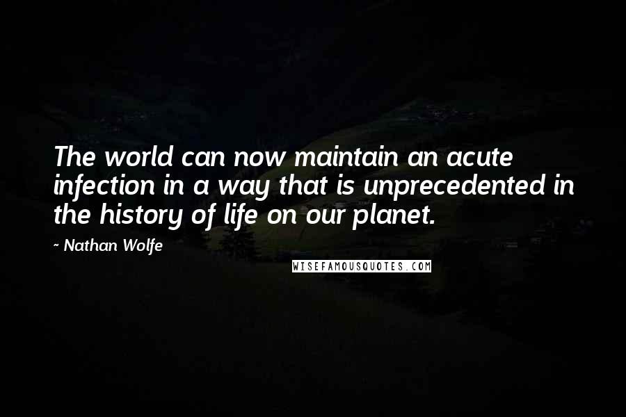 Nathan Wolfe Quotes: The world can now maintain an acute infection in a way that is unprecedented in the history of life on our planet.
