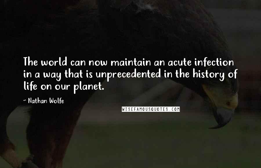 Nathan Wolfe Quotes: The world can now maintain an acute infection in a way that is unprecedented in the history of life on our planet.