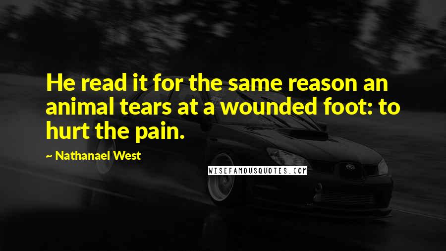 Nathanael West Quotes: He read it for the same reason an animal tears at a wounded foot: to hurt the pain.