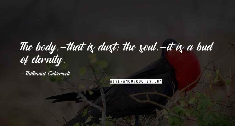 Nathaniel Culverwell Quotes: The body,-that is dust; the soul,-it is a bud of eternity.