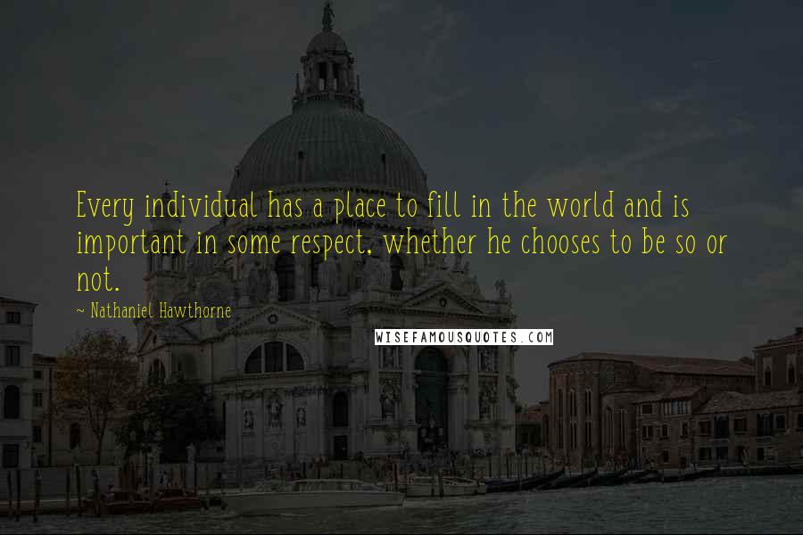Nathaniel Hawthorne Quotes: Every individual has a place to fill in the world and is important in some respect, whether he chooses to be so or not.