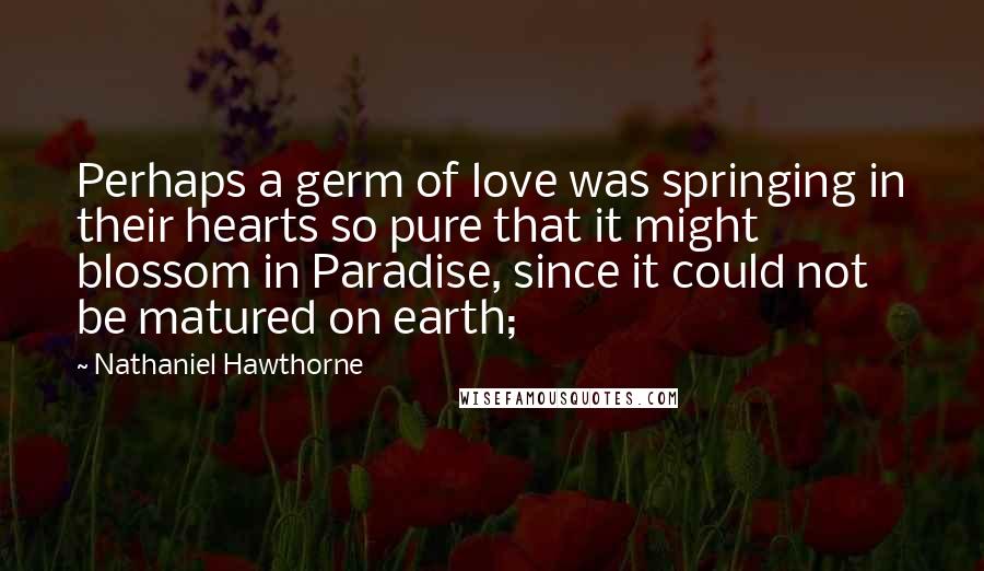 Nathaniel Hawthorne Quotes: Perhaps a germ of love was springing in their hearts so pure that it might blossom in Paradise, since it could not be matured on earth;