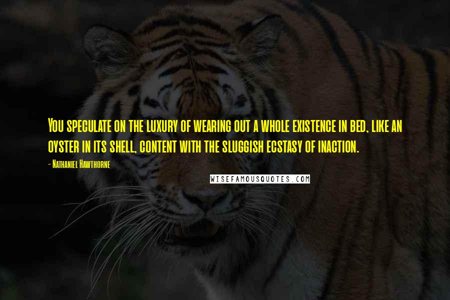 Nathaniel Hawthorne Quotes: You speculate on the luxury of wearing out a whole existence in bed, like an oyster in its shell, content with the sluggish ecstasy of inaction.