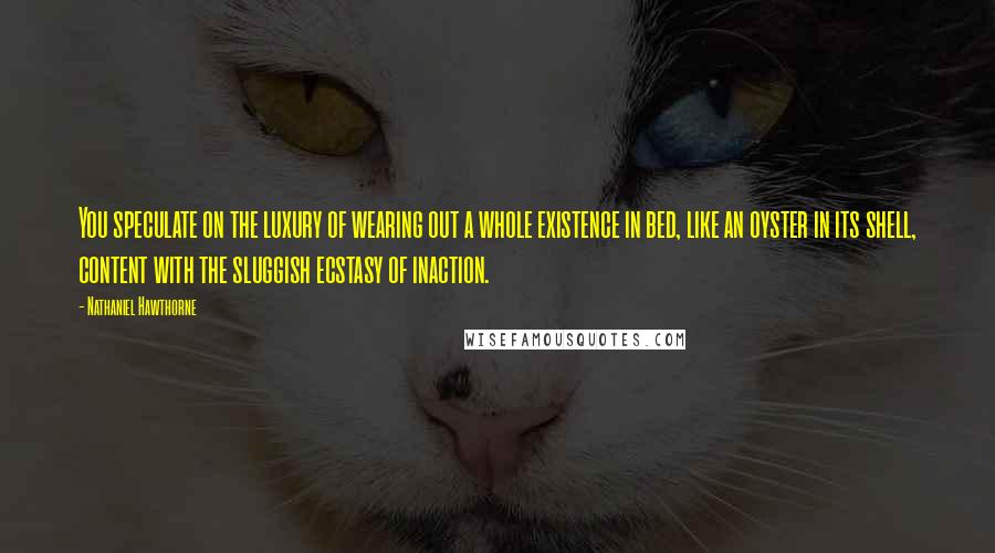 Nathaniel Hawthorne Quotes: You speculate on the luxury of wearing out a whole existence in bed, like an oyster in its shell, content with the sluggish ecstasy of inaction.