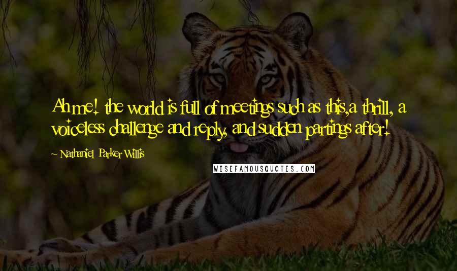 Nathaniel Parker Willis Quotes: Ah me! the world is full of meetings such as this,a thrill, a voiceless challenge and reply, and sudden partings after!