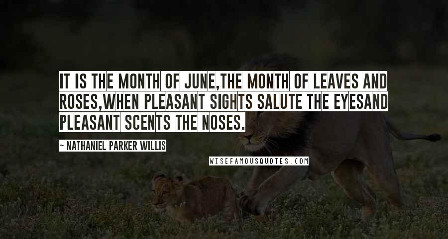 Nathaniel Parker Willis Quotes: It is the month of June,The month of leaves and roses,When pleasant sights salute the eyesAnd pleasant scents the noses.