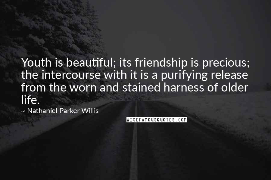 Nathaniel Parker Willis Quotes: Youth is beautiful; its friendship is precious; the intercourse with it is a purifying release from the worn and stained harness of older life.