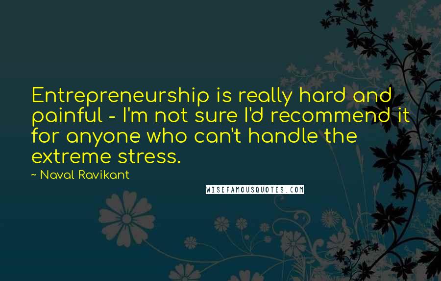 Naval Ravikant Quotes: Entrepreneurship is really hard and painful - I'm not sure I'd recommend it for anyone who can't handle the extreme stress.