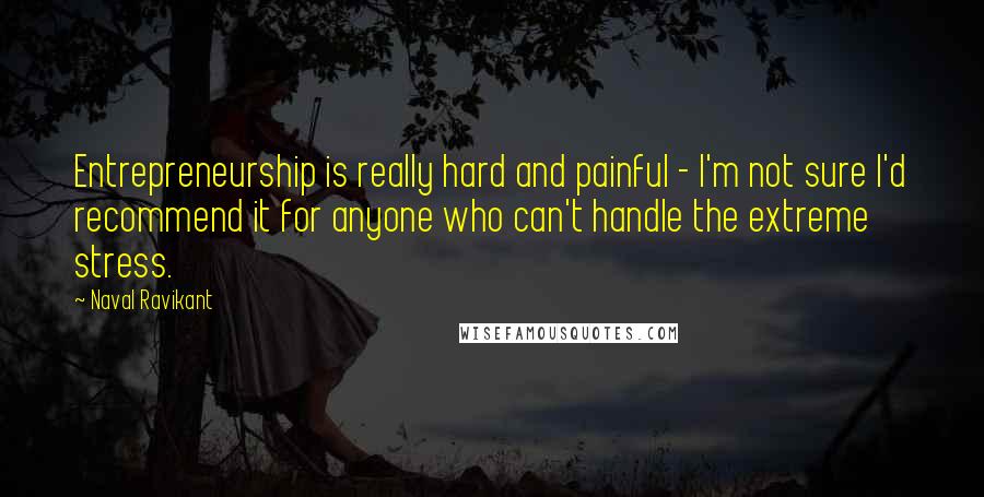 Naval Ravikant Quotes: Entrepreneurship is really hard and painful - I'm not sure I'd recommend it for anyone who can't handle the extreme stress.