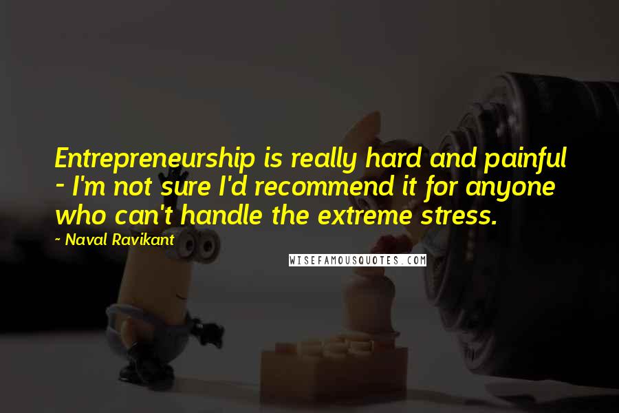 Naval Ravikant Quotes: Entrepreneurship is really hard and painful - I'm not sure I'd recommend it for anyone who can't handle the extreme stress.