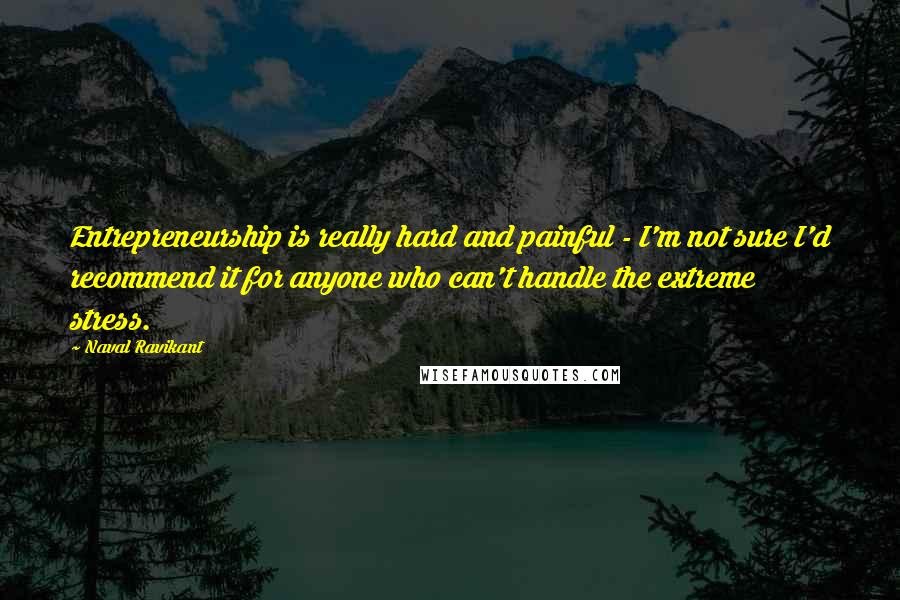 Naval Ravikant Quotes: Entrepreneurship is really hard and painful - I'm not sure I'd recommend it for anyone who can't handle the extreme stress.