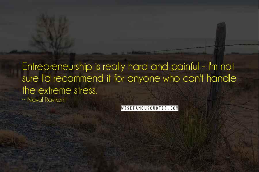 Naval Ravikant Quotes: Entrepreneurship is really hard and painful - I'm not sure I'd recommend it for anyone who can't handle the extreme stress.