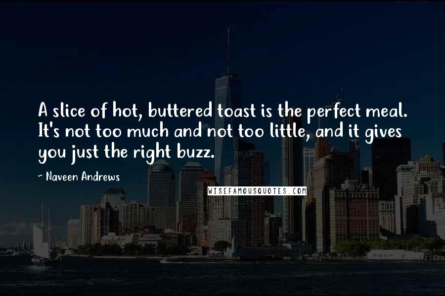 Naveen Andrews Quotes: A slice of hot, buttered toast is the perfect meal. It's not too much and not too little, and it gives you just the right buzz.